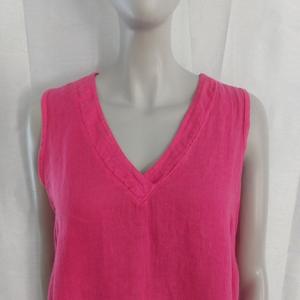 Pink Italian Linen Shift Dress Small Midi Length Sleeveless Relaxed Fit V Neck - Picture 4 of 13
